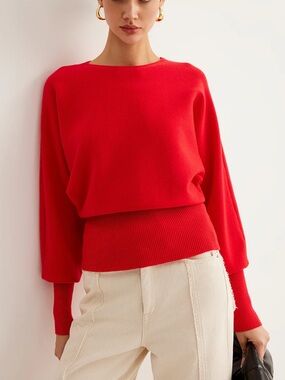 Commense Leg-Of Mutton Cinched Sweater in Red - Size S